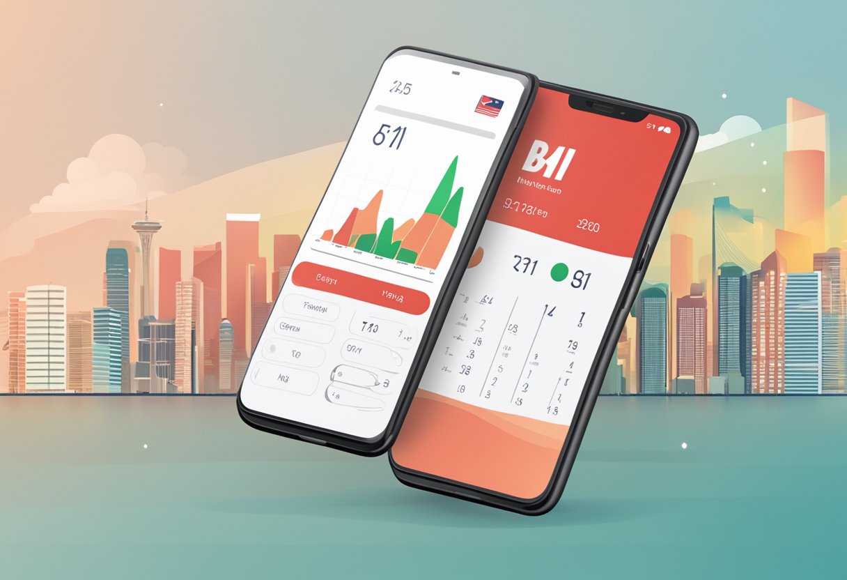 A smartphone displaying a BMI calculator app with the Singapore flag in the background