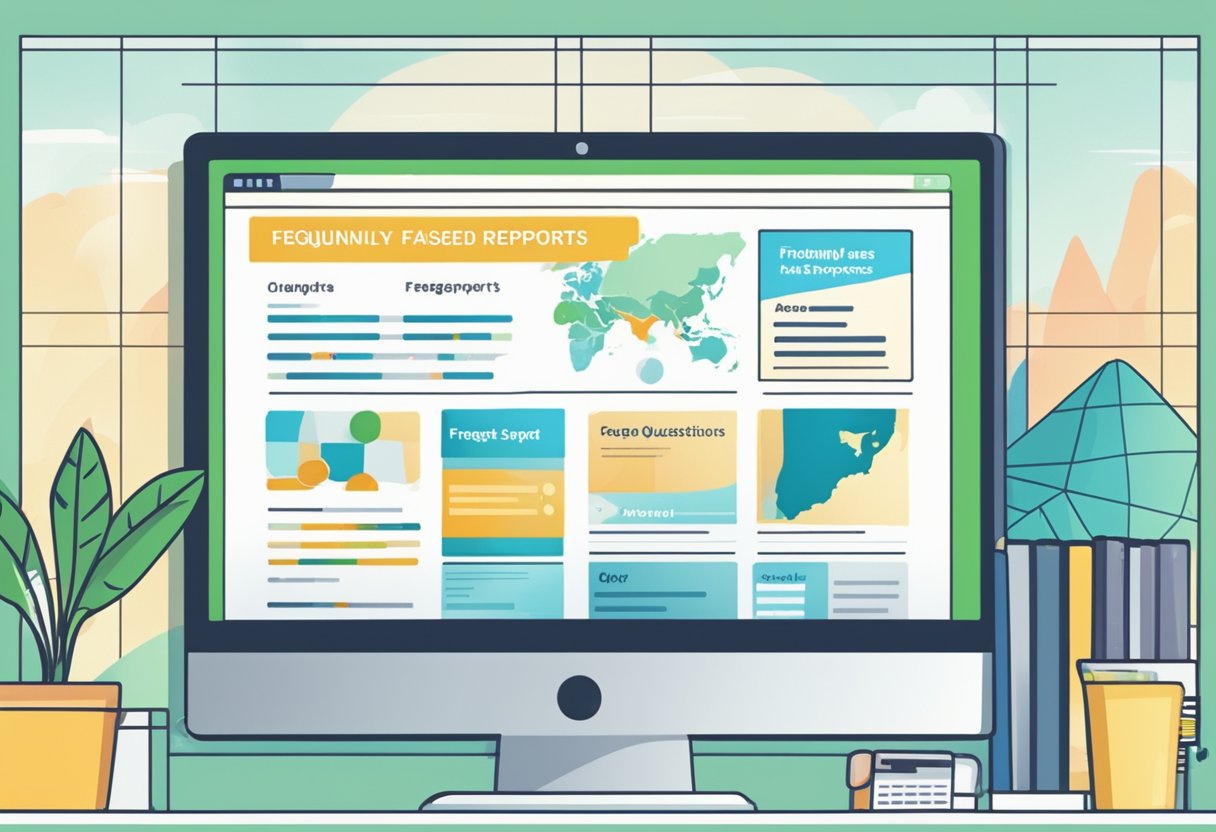 A computer screen displaying a "Frequently Asked Questions" page about credit reports in Singapore, with a stylized map of the country in the background