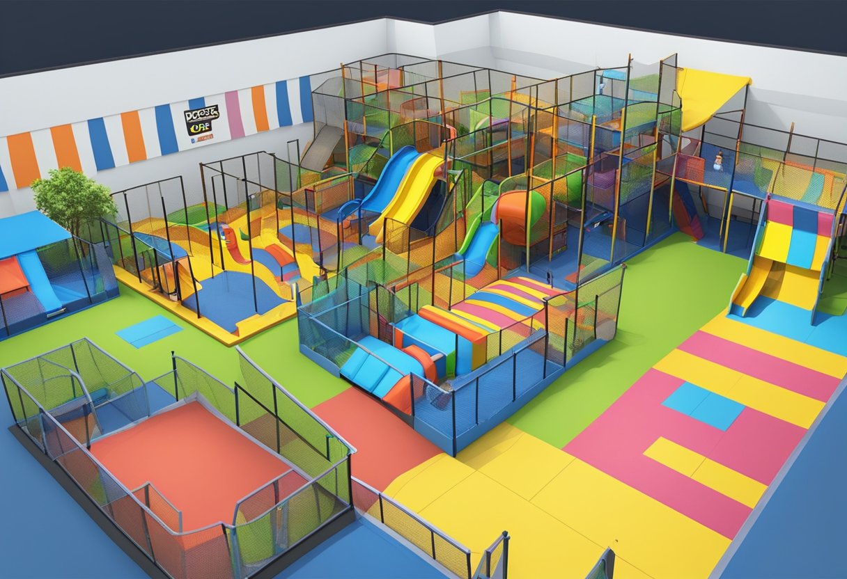 A colorful indoor playground with trampolines, slides, and obstacle courses at Bounce Singapore