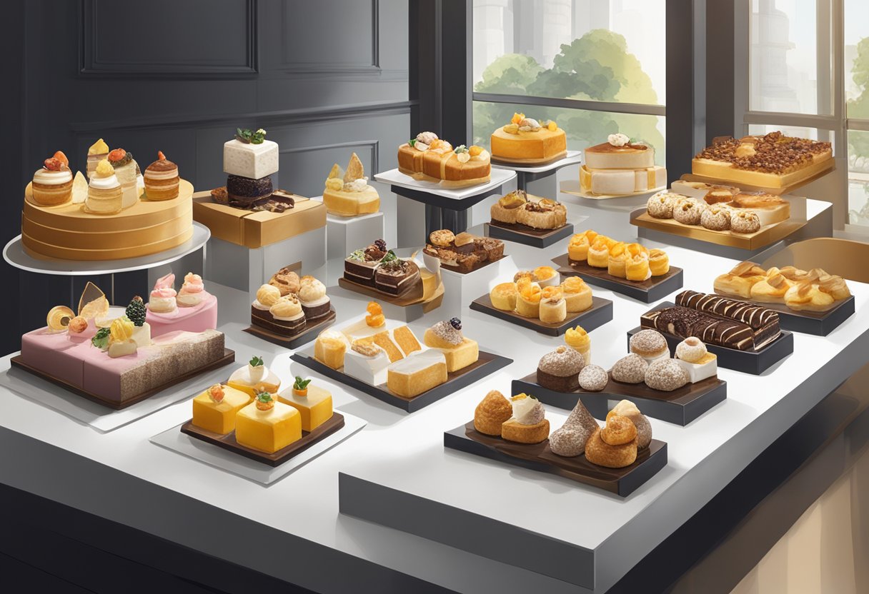 A display of exquisite pastries and desserts at Cédric Grolet's Singapore location, showcasing the signature offerings and eliciting positive customer impressions