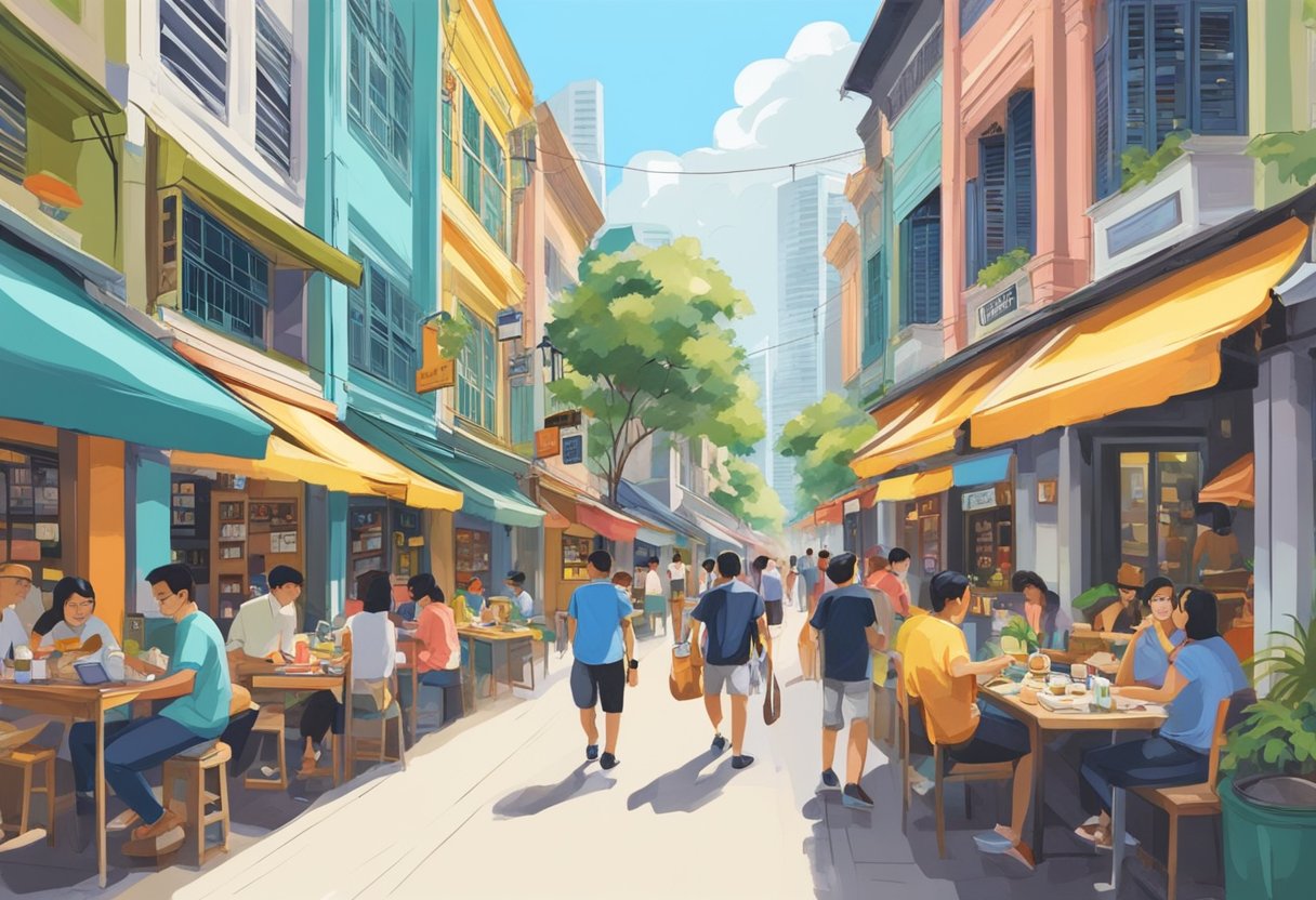 Liang Seah Street, Singapore: bustling with colorful storefronts, vibrant street art, and bustling with activity