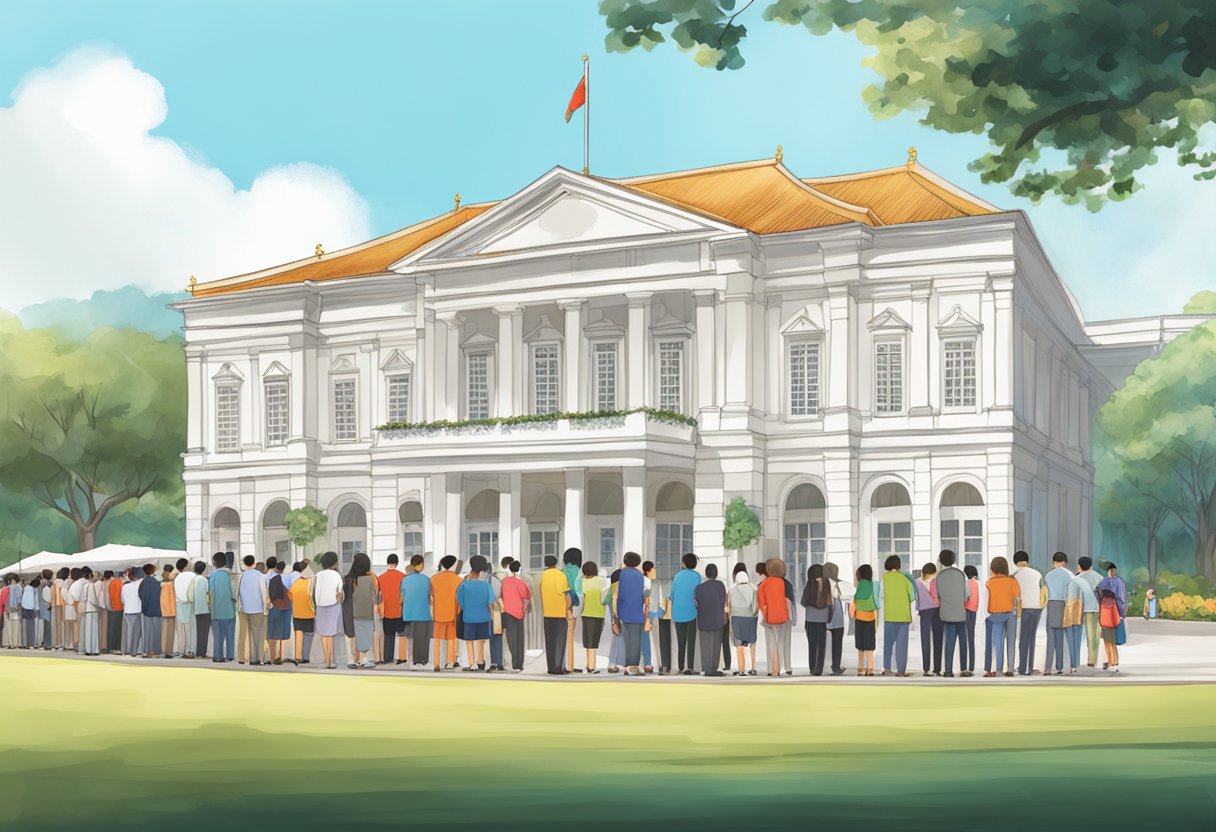 Visitors line up outside Istana Singapore for open house event