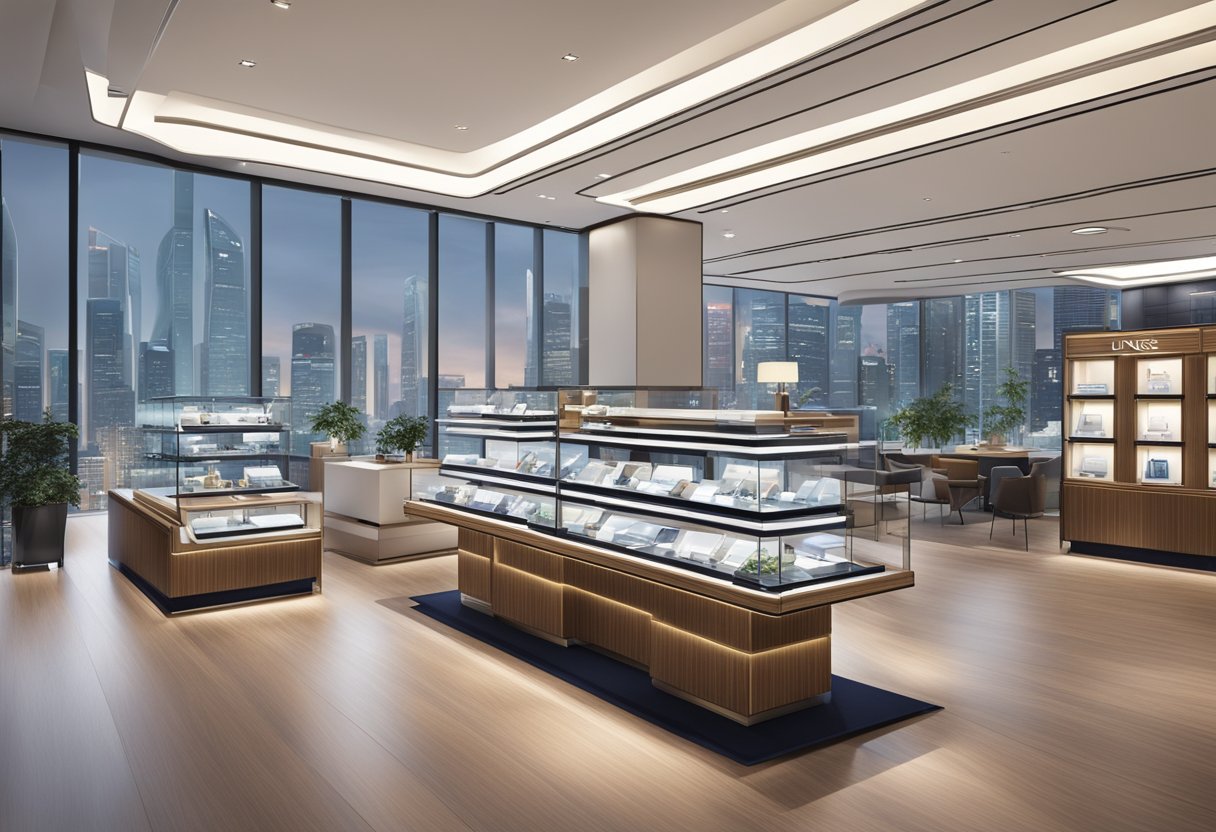The iconic Longines store in Singapore, surrounded by sleek modern architecture and bustling city life