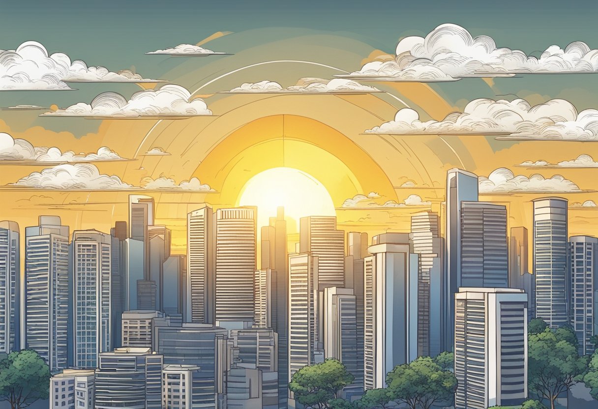 The sun shines brightly over the cityscape of Singapore as the current temperature hovers around 30 degrees Celsius