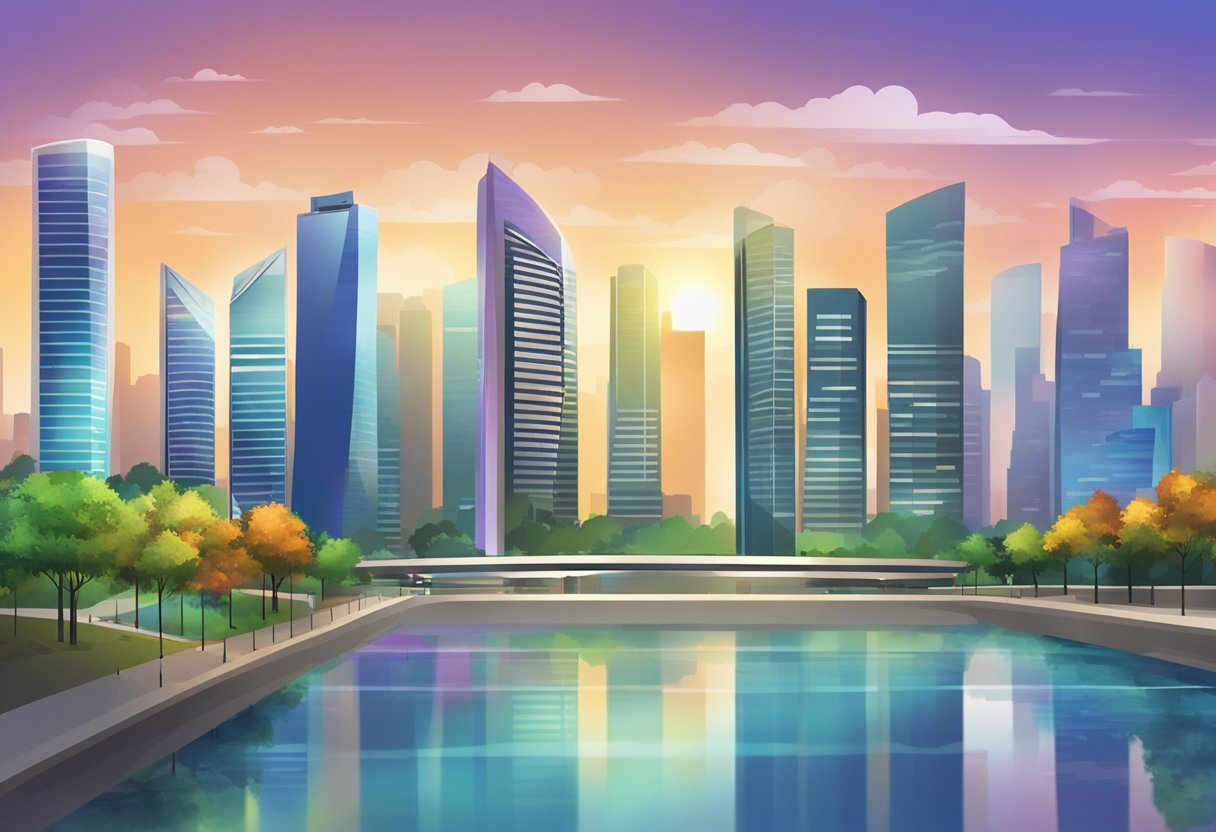 The digital temperature display in Singapore shows the current temperature, with a backdrop of the city skyline