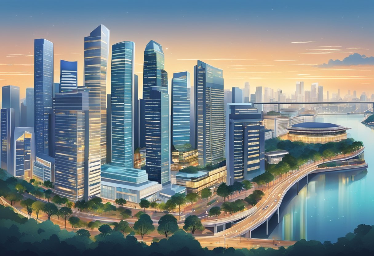 A bustling cityscape with skyscrapers and bustling streets, showcasing the vibrant business and investment opportunities in Singapore