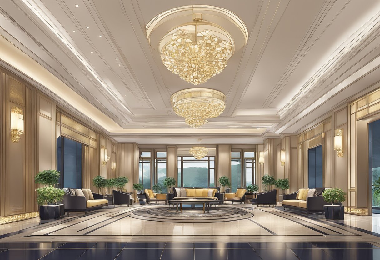 The grand lobby of Venue Hotel The Lily, Singapore, with its elegant decor and luxurious furnishings, exudes a sense of opulence and sophistication