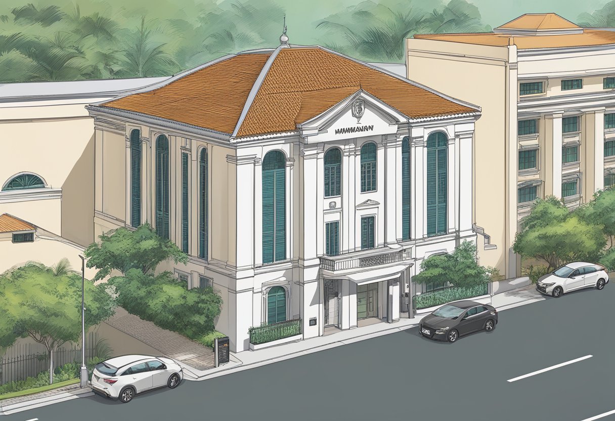 The Myanmar embassy in Singapore, with its contact information displayed prominently on a sign outside the building