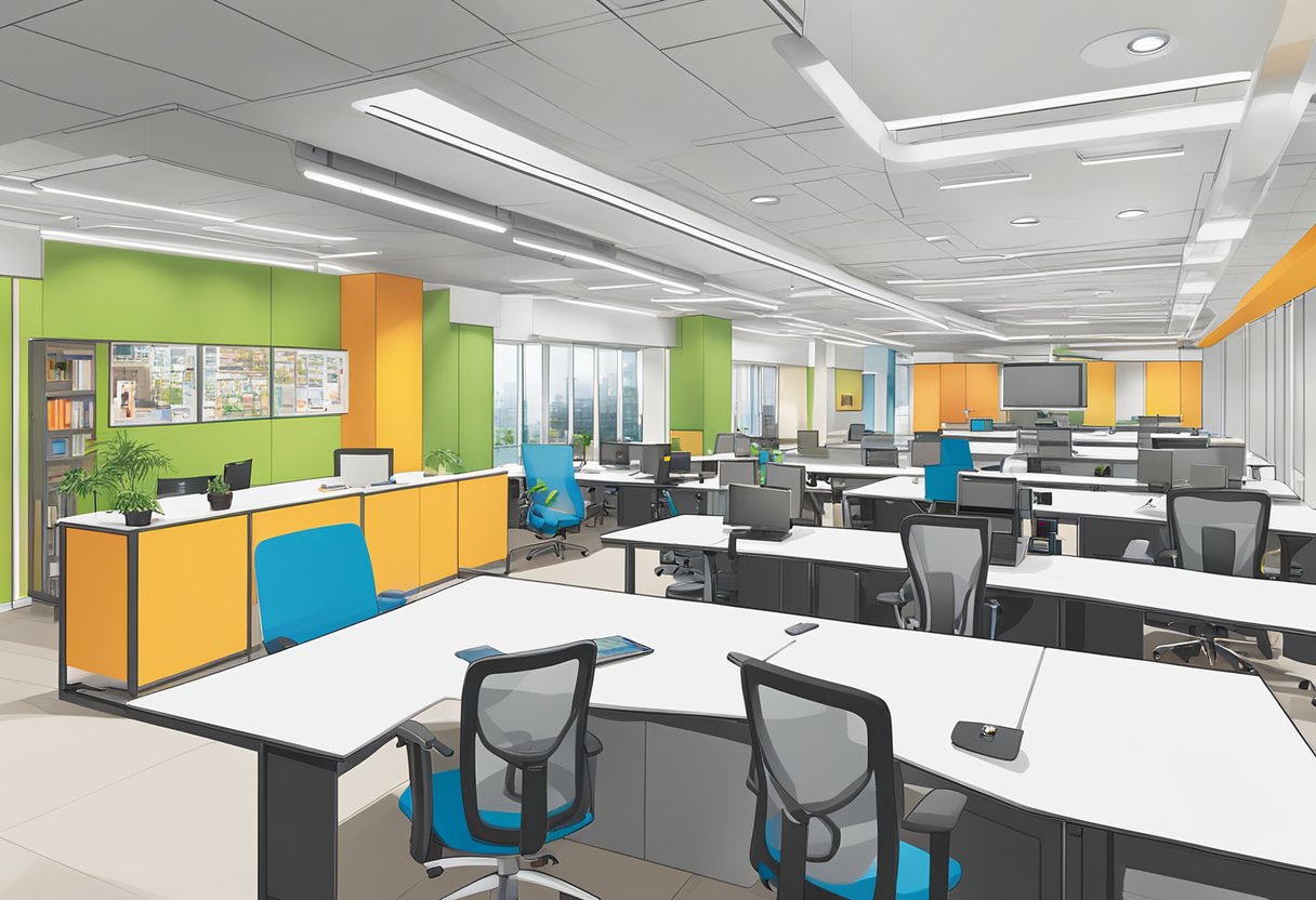 The British Council Singapore office is a modern, bustling space with sleek, contemporary design and vibrant cultural displays