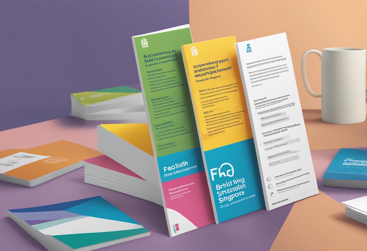A stack of FAQ brochures on a table, with the British Council Singapore logo prominently displayed