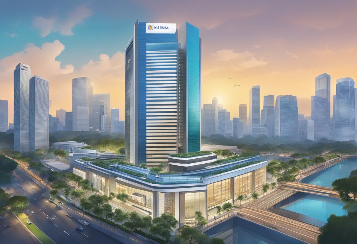 The Indian Bank in Singapore stands tall among the bustling cityscape, its modern architecture blending seamlessly with the surrounding buildings