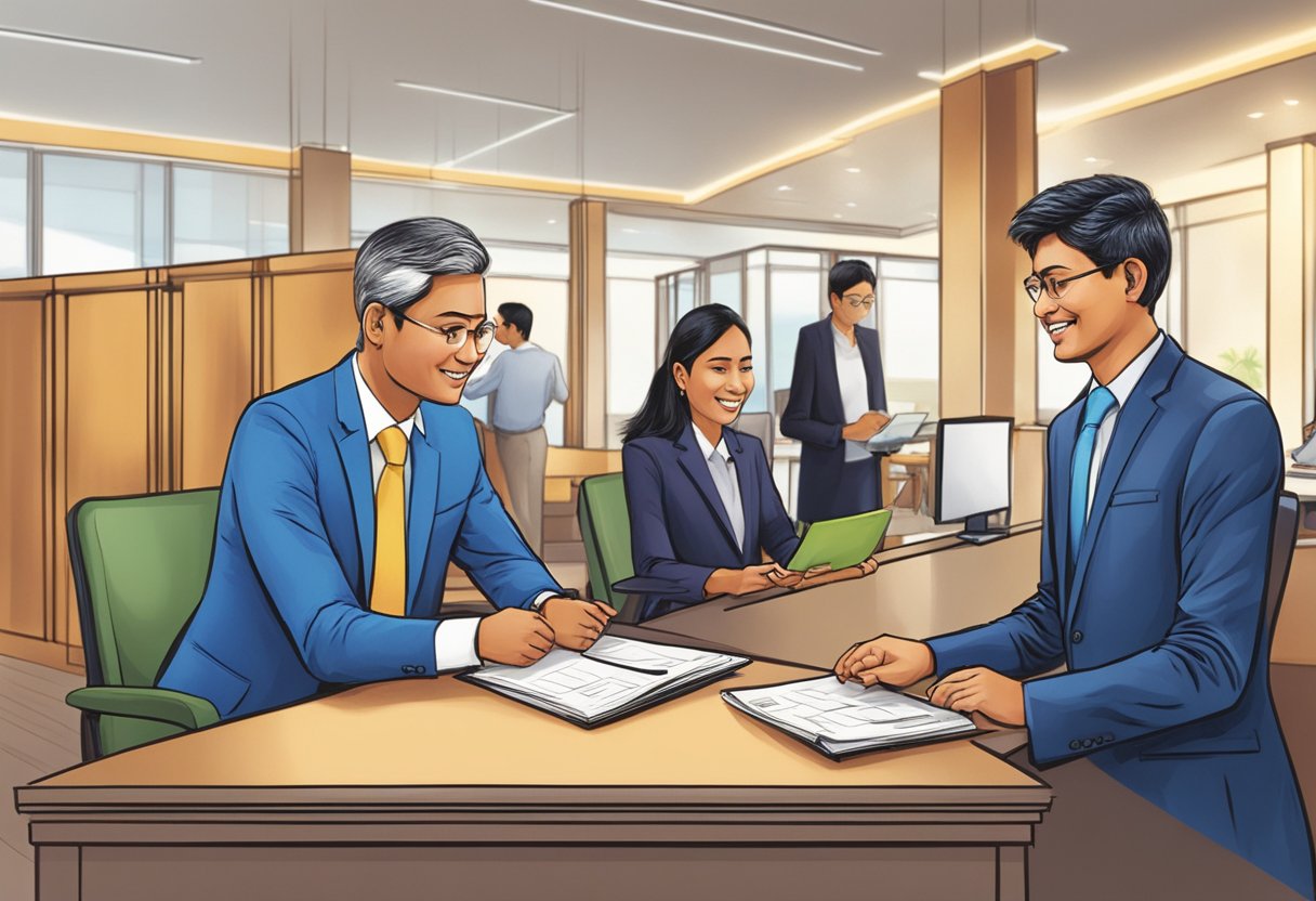 Customers receiving assistance at Indian Bank Singapore