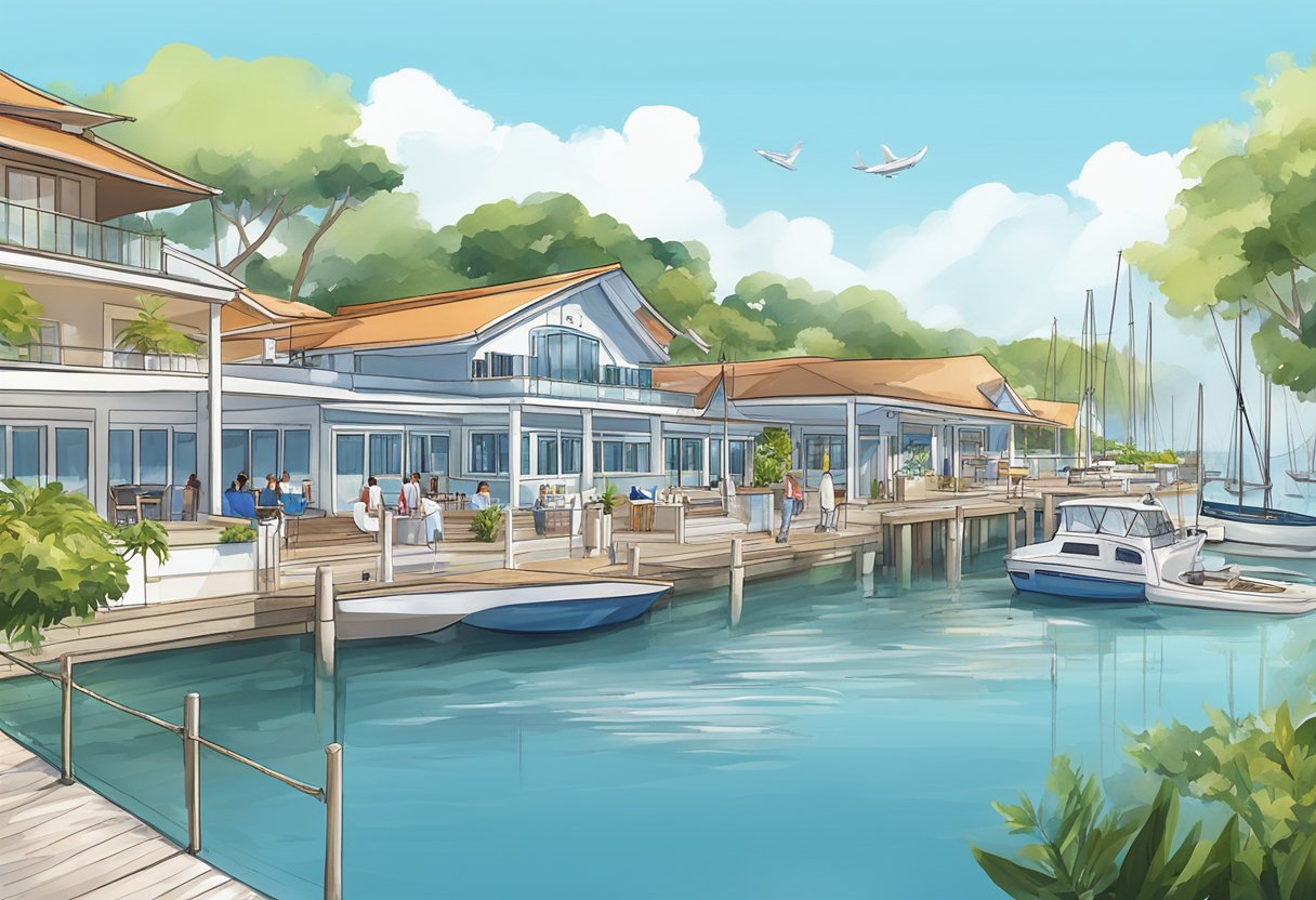 The Singapore Yacht Club's FAQ page shows a serene marina with moored boats, clear blue skies, and a waterfront clubhouse