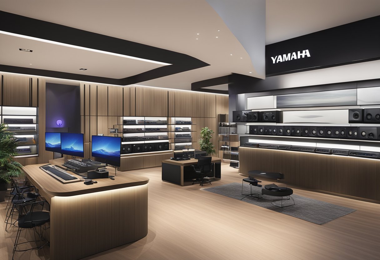A sleek Yamaha Lifestyle Products store in Singapore, showcasing a range of high-quality audio and lifestyle products