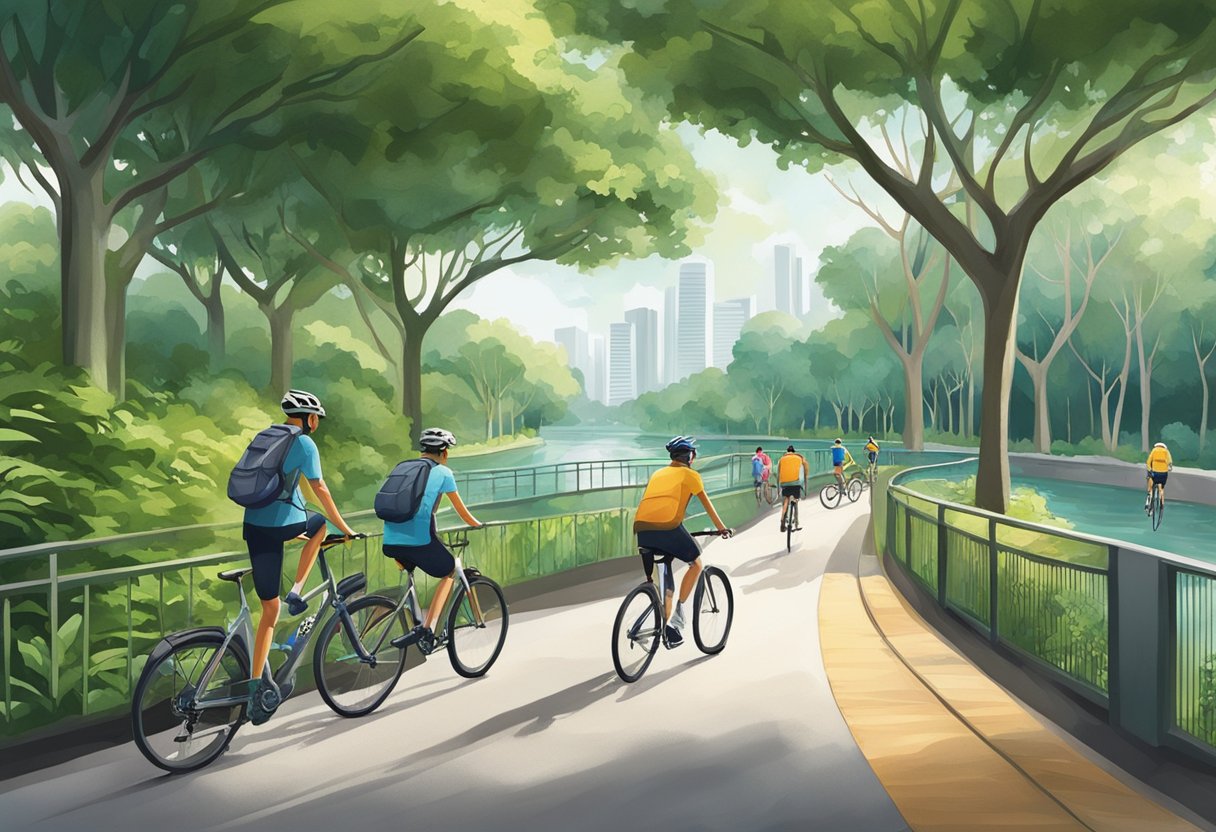 Cyclists and joggers use the park connectors, passing by lush greenery and serene waterways in Singapore