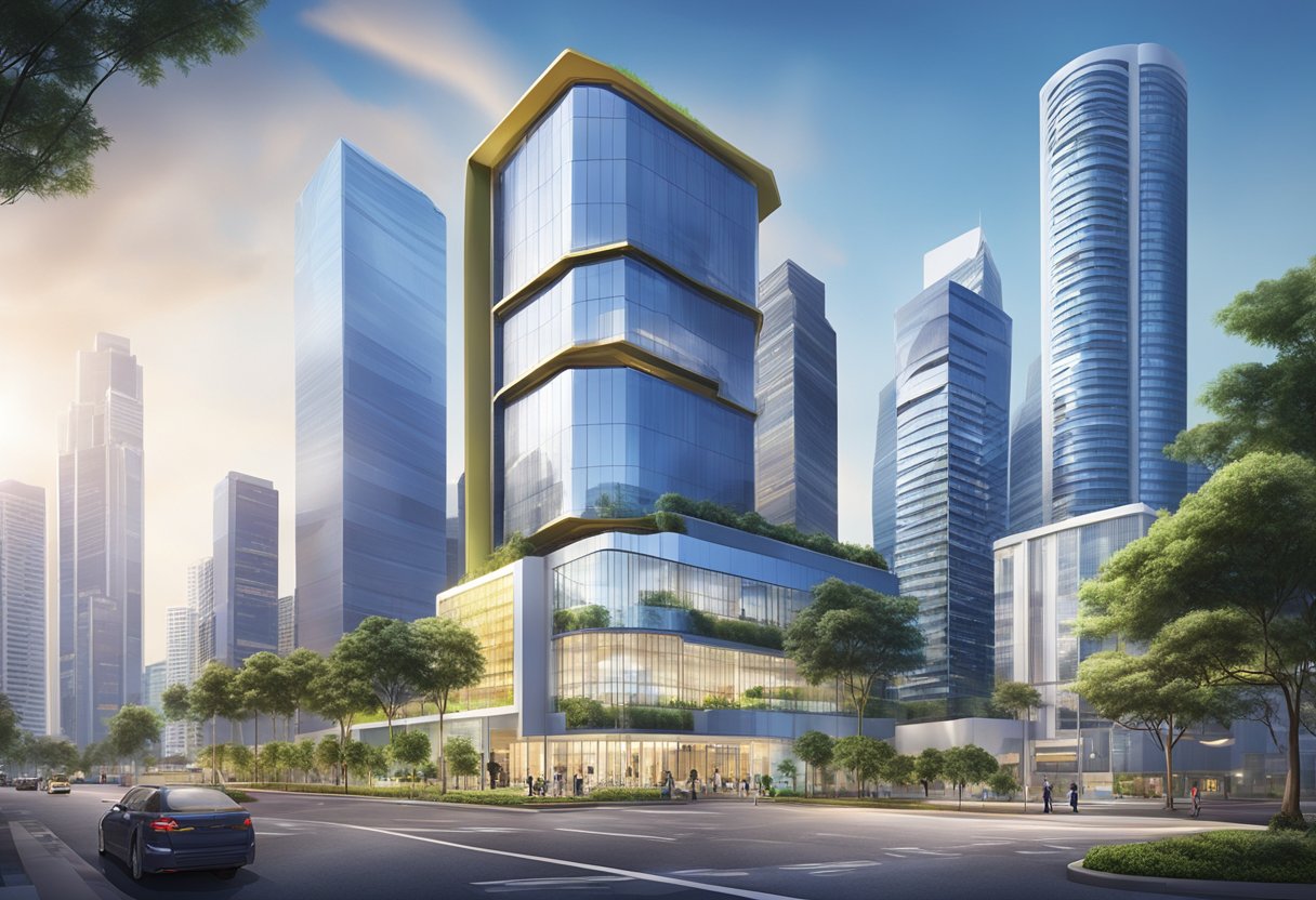 The BLS International Services office in Singapore with its modern architecture and vibrant signage stands out against the city skyline