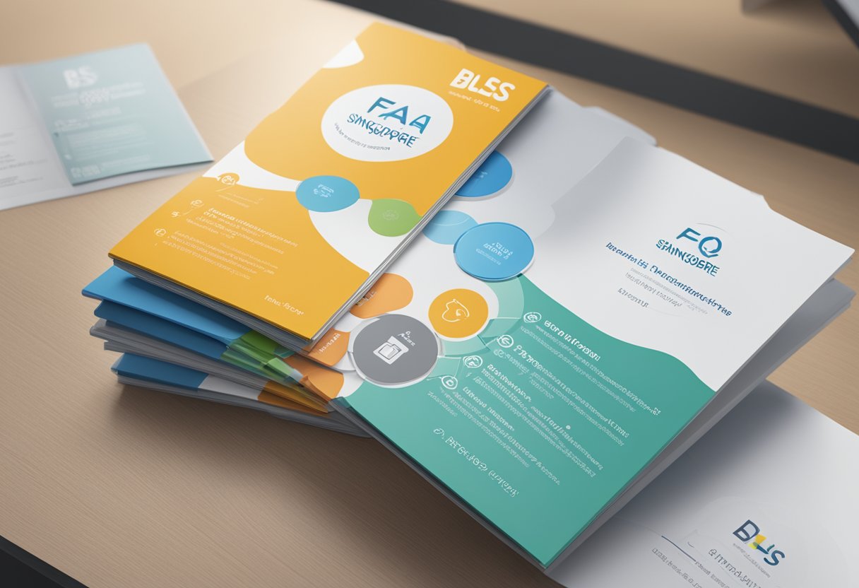 A stack of FAQ brochures with "BLS Singapore" prominently displayed