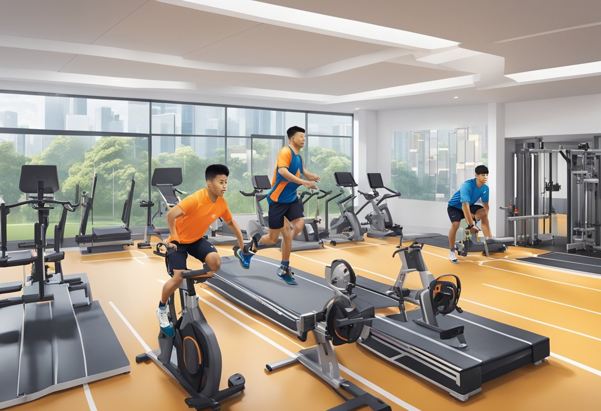 Athletes training in state-of-the-art facilities, surrounded by supportive coaches and cutting-edge equipment, embodying Sport Singapore's vision of excellence and inclusivity