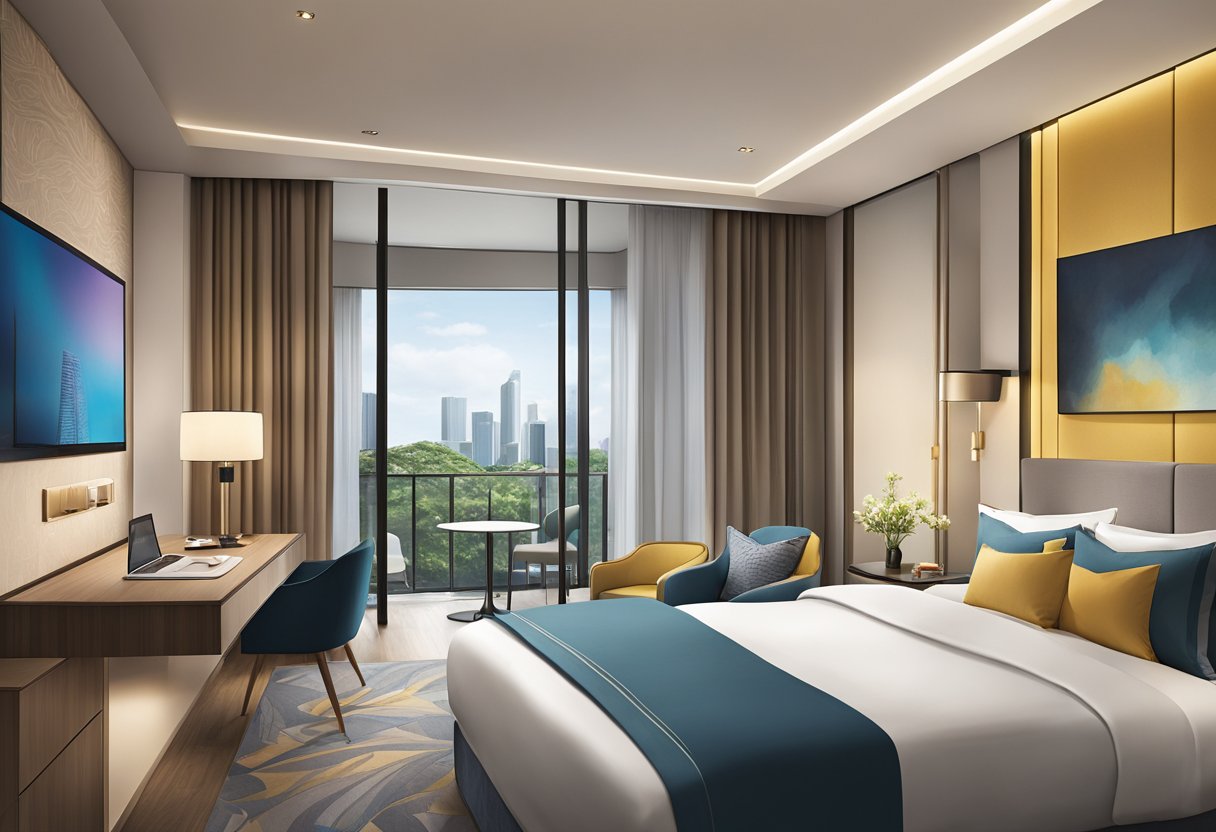 A luxurious hotel room at voco Orchard Singapore, featuring modern amenities and comfortable accommodation