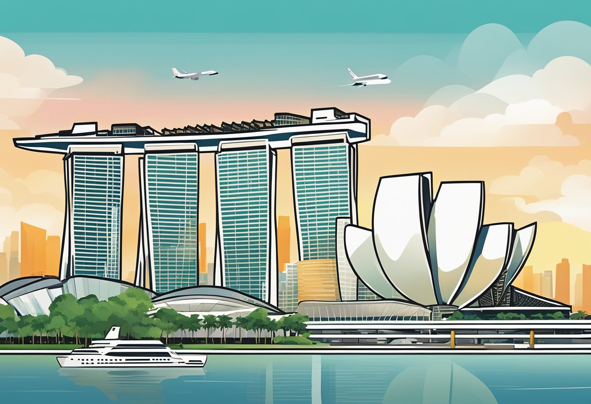 The iconic skyline of Singapore, featuring the futuristic architecture of Marina Bay Sands and the towering heights of the city's skyscrapers
