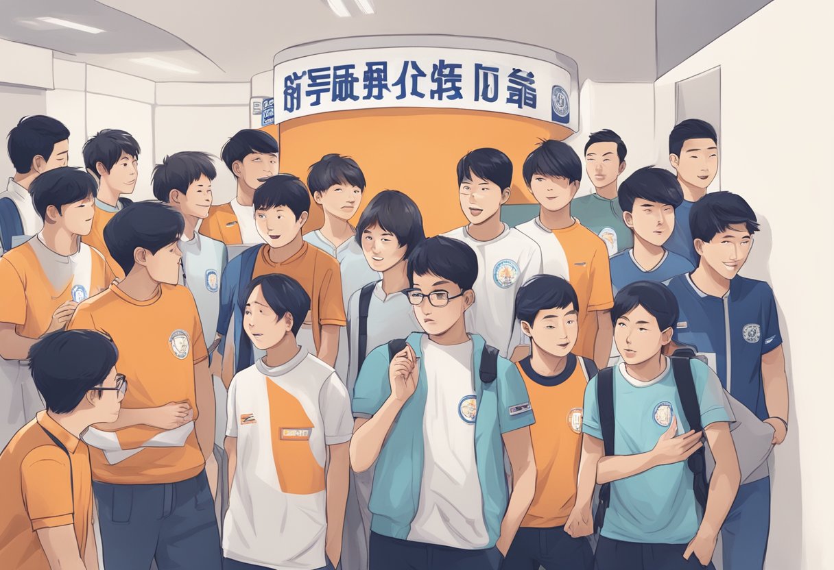 A group of people gathering around a sign that reads "Frequently Asked Questions - Albirex Niigata Singapore FC" with curious expressions on their faces