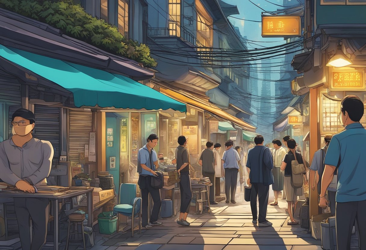 A private investigator in Singapore follows a suspect through crowded streets and narrow alleys, dodging bustling markets and weaving through the city's vibrant nightlife