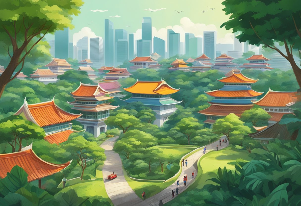 A bustling Singapore cityscape fades into lush Vietnamese countryside
