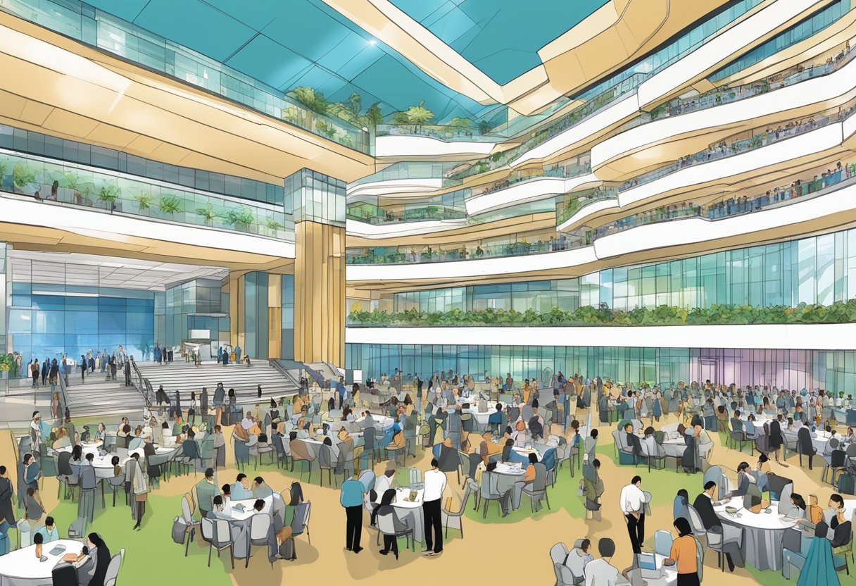 The bustling Raffles City Convention Centre in Singapore, with attendees engaged in planning and experiencing the event