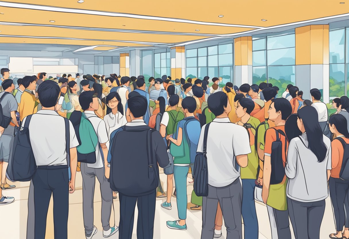 People lining up at Singapore Expo events, asking questions