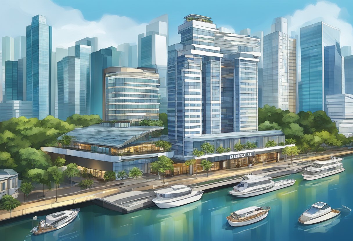 The Harbour Ville Hotel in Singapore, with its modern architecture and surrounding cityscape, stands tall against the backdrop of the bustling city