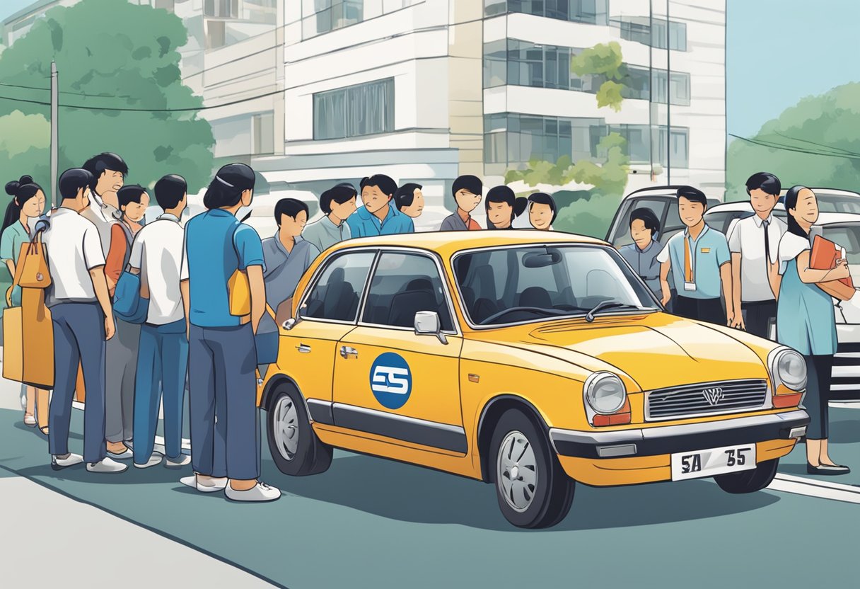 A group of people gather around a car with the "Lifestyle and Assistance Automobile Association of Singapore" logo on the side, as a representative helps with a roadside issue