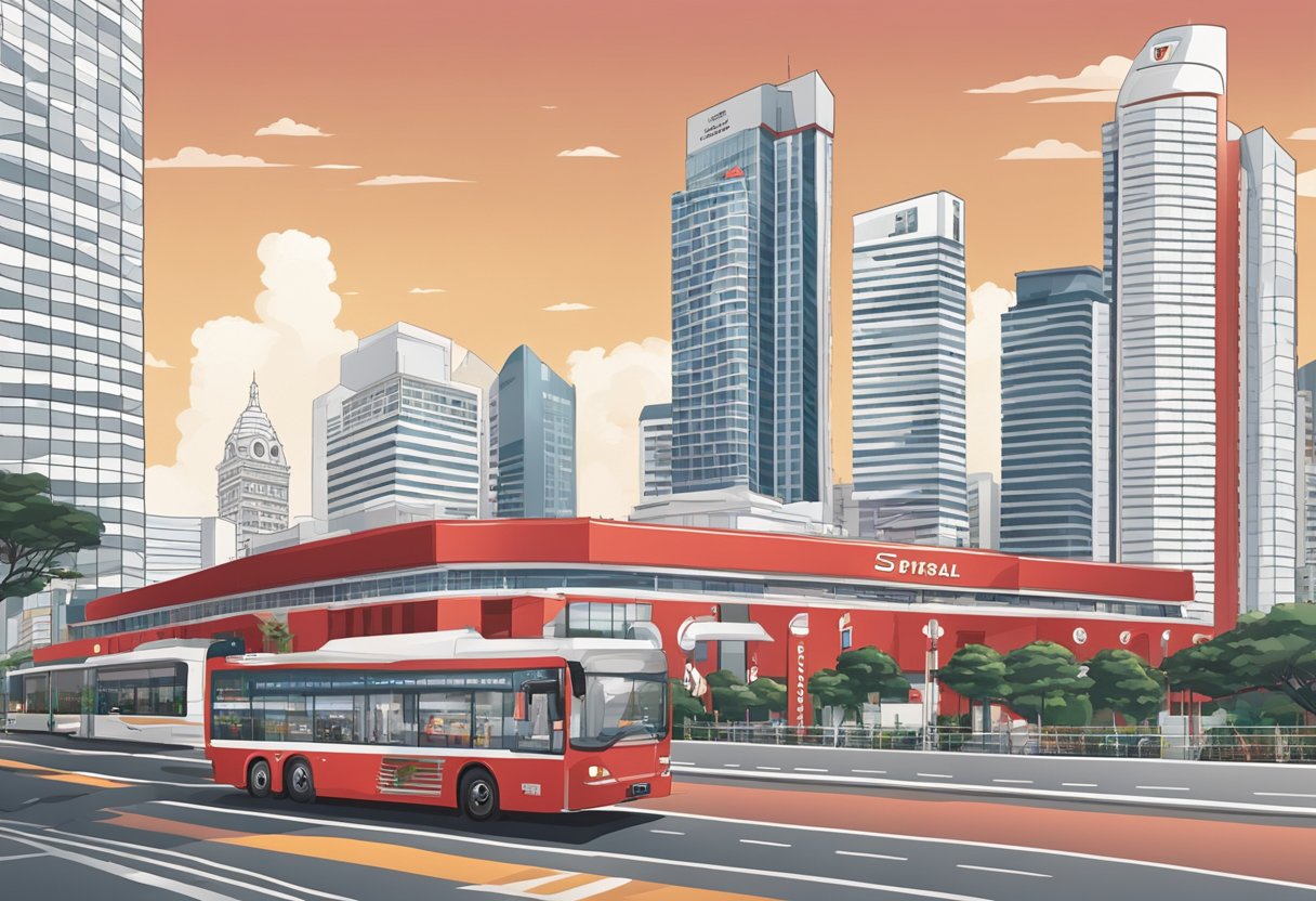 The iconic red and white facade of Royal Sporting House in Singapore stands proudly against the bustling city backdrop