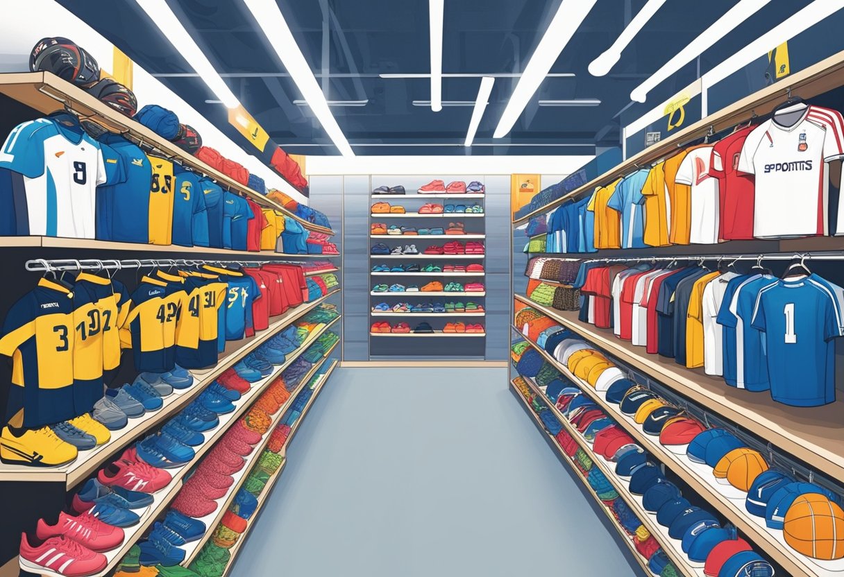 Customers browse shelves of sports gear at Royal Sporting House, Singapore. Bright lighting and organized displays create a welcoming atmosphere