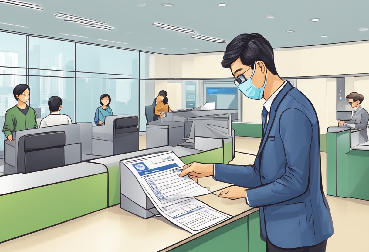 A person submitting forms at a Singapore driving license renewal counter