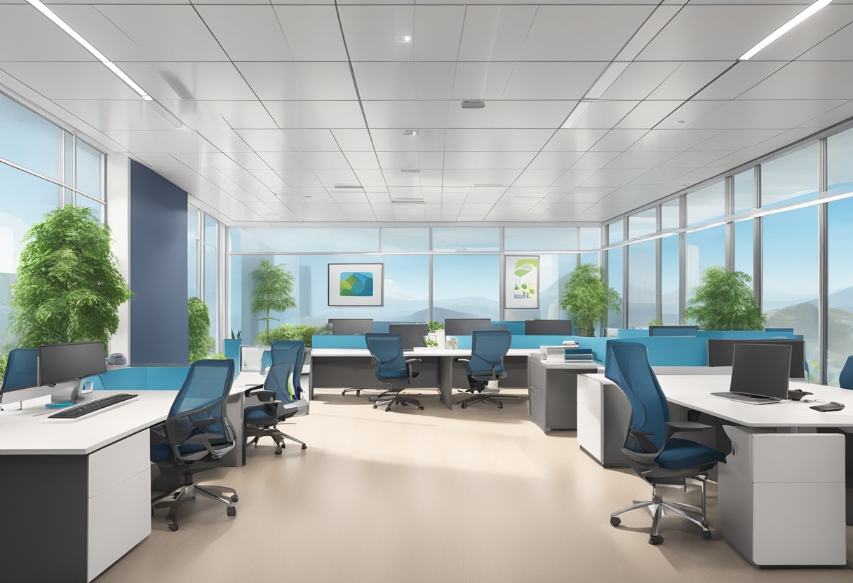 A modern office with MoneyMax Financial Services logo displayed prominently. Clean, professional, and inviting atmosphere