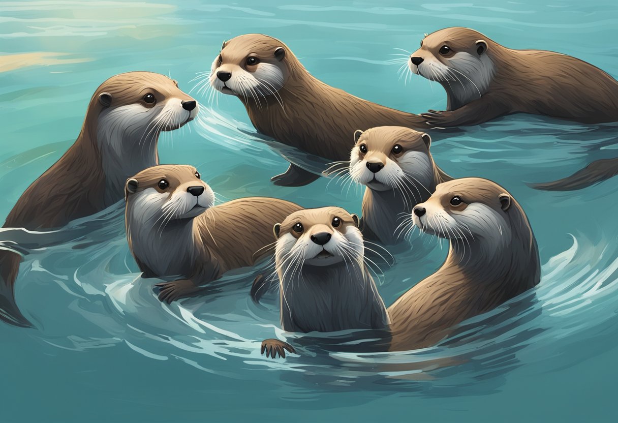 A group of otters frolic in a Singaporean river, their sleek bodies gliding through the water as they play and hunt for food