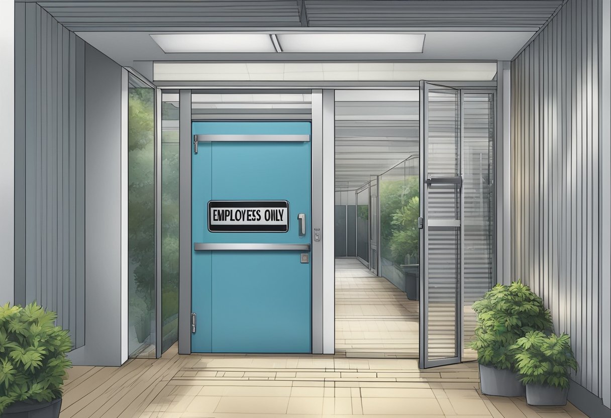 A door marked "Employees Only" in Singapore, with a prominent sign indicating restricted access