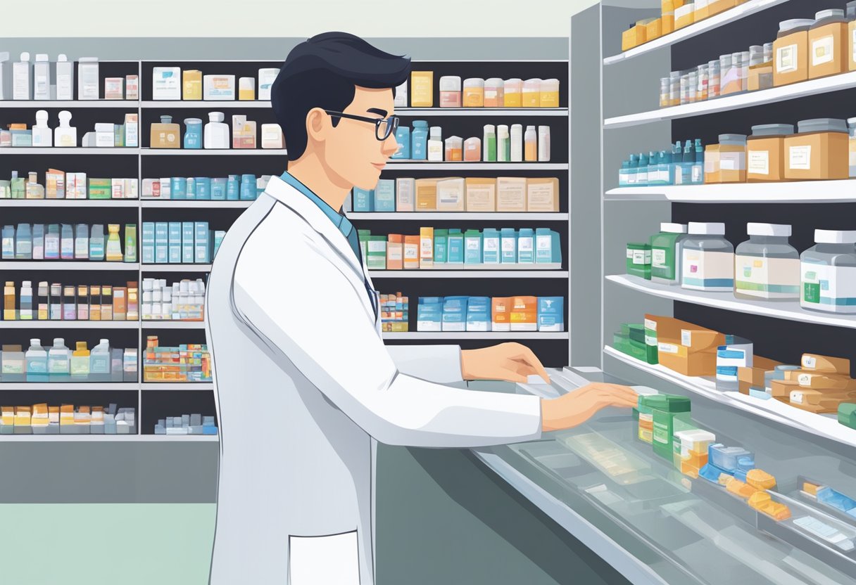 A pharmacist in Singapore answers common questions at the pharmacy counter