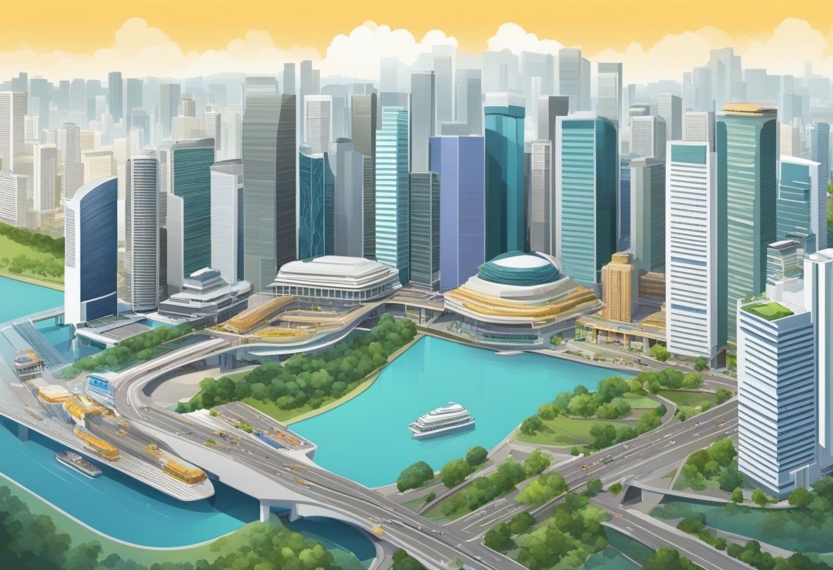 The cityscape of Singapore evolves with modern skyscrapers and bustling streets, showcasing the rapid development and progression of the urban landscape