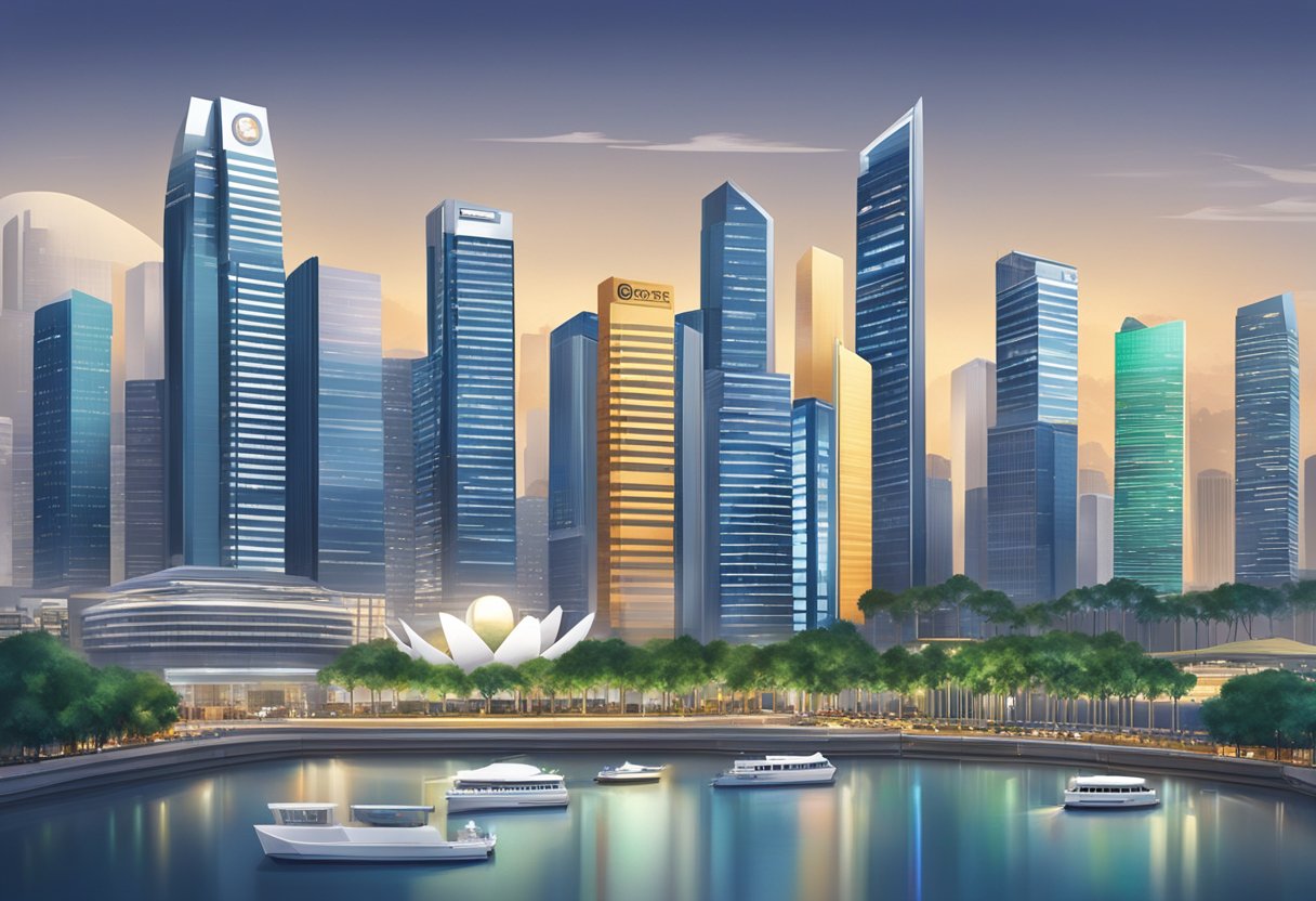 A bustling cityscape with skyscrapers and financial institutions, showcasing the prominent presence of CBS in Singapore's credit landscape