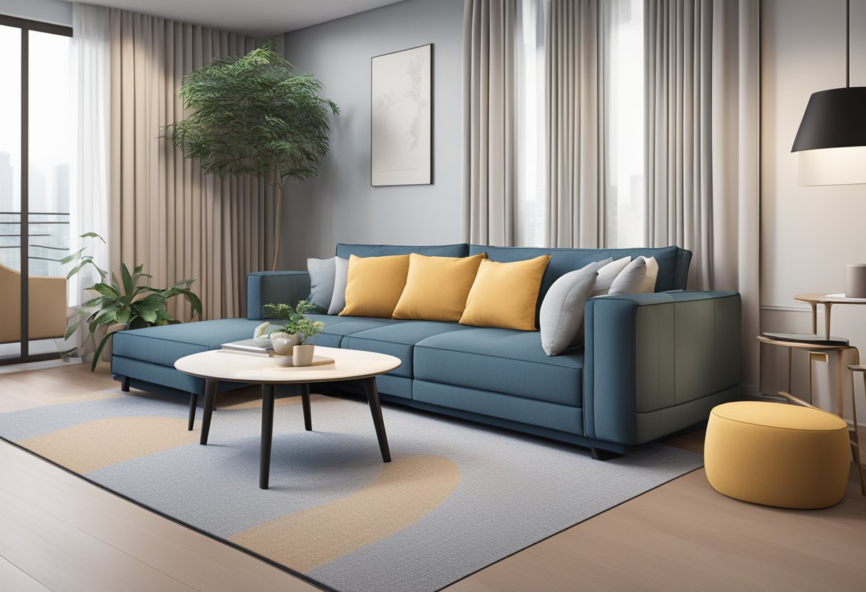 A cozy sofa bed in a modern Singapore apartment, with soft cushions and a sleek design
