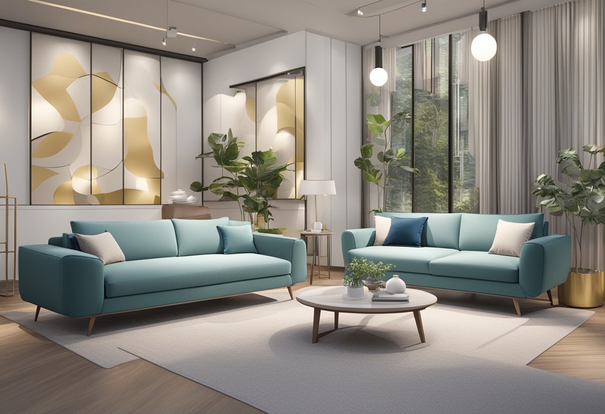 A bright, modern showroom in Singapore displays a variety of sofa bed options, with sleek designs and versatile functionality