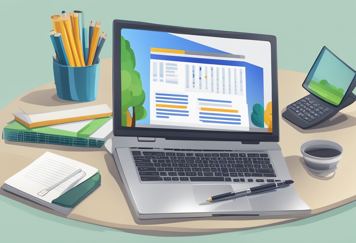 A laptop open to a mortgage calculator website, with a pen and notepad nearby for notes