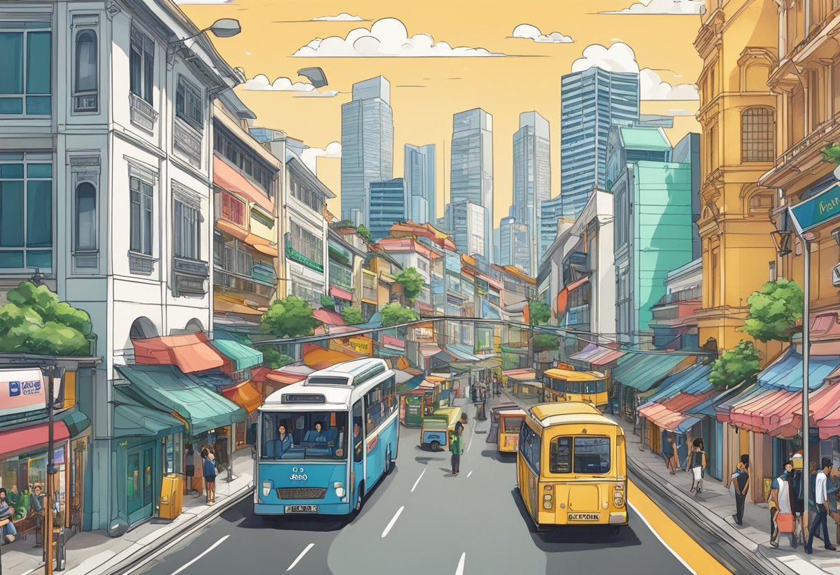 A bustling street in Singapore with a prominent Fred Perry storefront, surrounded by vibrant city life and diverse cultural influences