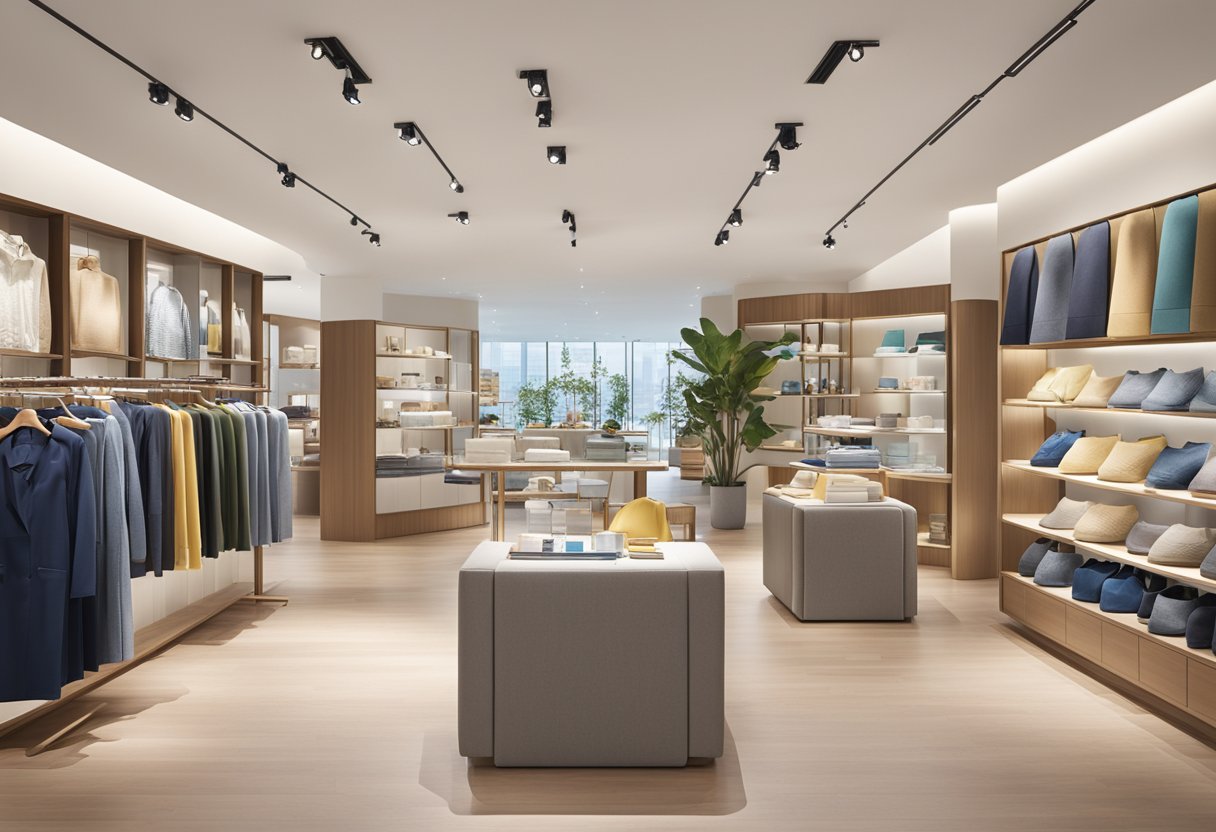 A display of Bossini's collection and products in a modern, well-lit Singapore store