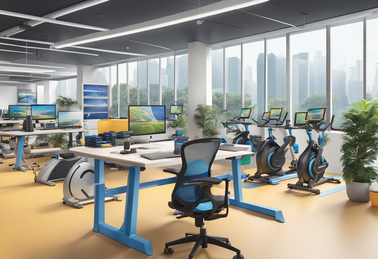 The Decathlon Singapore lab is a spacious, well-lit workspace filled with state-of-the-art equipment and colorful sports gear