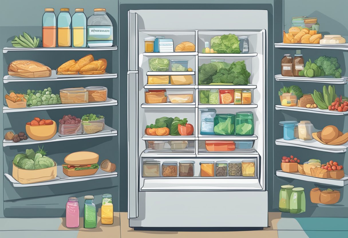 A refrigerator filled with various food items, with a sign reading "Frequently Asked Questions" in Singaporean context