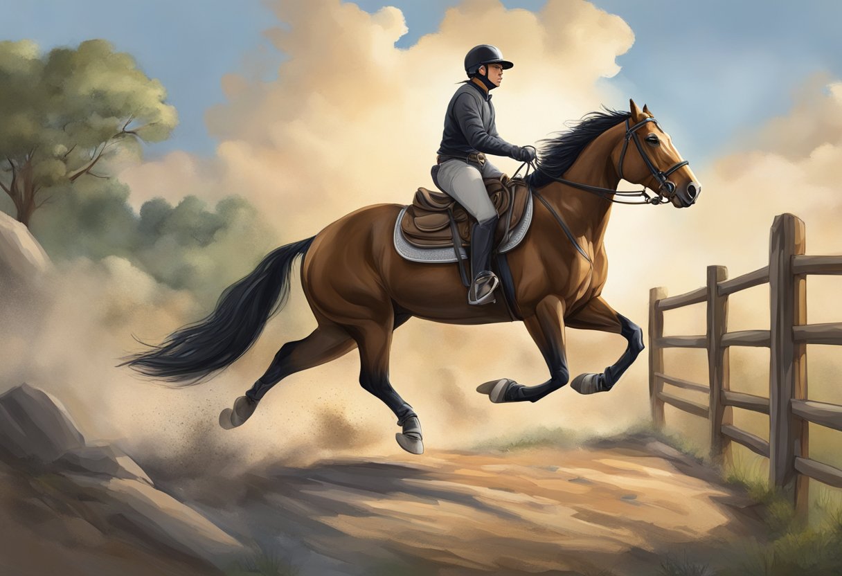 A rider confidently guides a horse through a series of challenging obstacles, demonstrating advanced riding skills