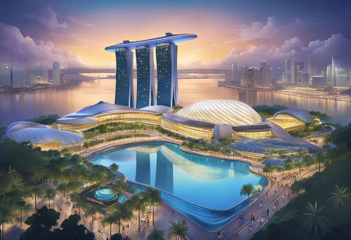 The bustling Marina Bay Sands Singapore features a luxurious pool, vibrant casino, and stunning skyline views