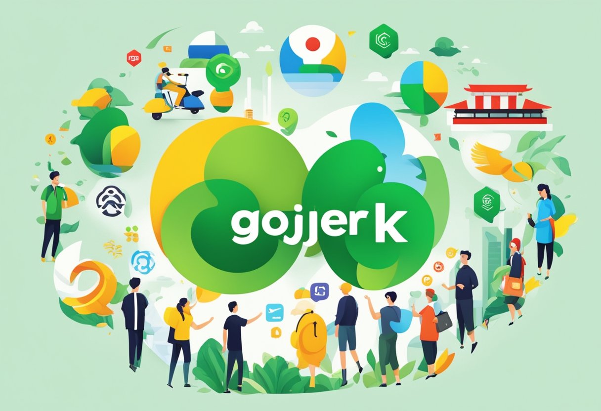 Gojek's logo surrounded by various partner logos, symbolizing growth and partnerships in Singapore